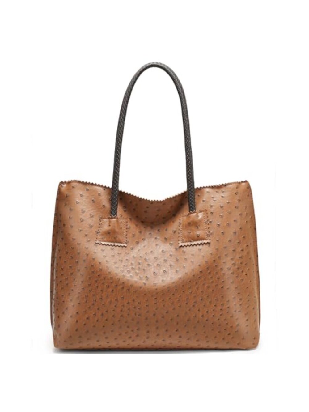 Ostrich Vegan Leather Tote Bag Large Shoulder Handbag Travel Purse